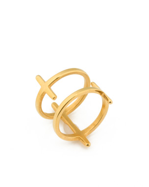 Edelstahl Kreuzring Gold