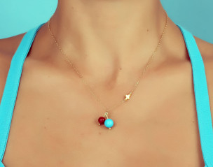 Collier Turquoise Plaqué Or Coral