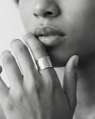 Hammered Silver Wide Band Ring