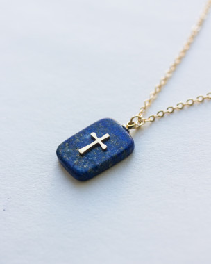 14k Goldfilled Boho Kreuzanhänger Lapislazuli