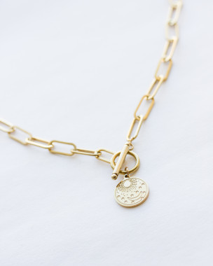 Collier Chaîne Maille Papier Plaqué Or Soleil Lune