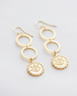 Pendientes largos ojo turco oro
