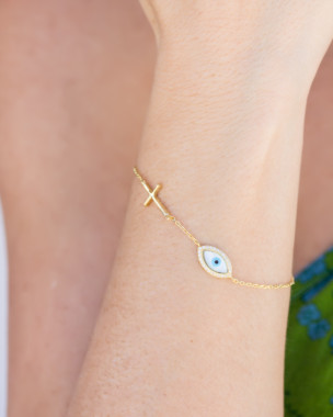Pulsera Oro Cruz Lateral Protec.
