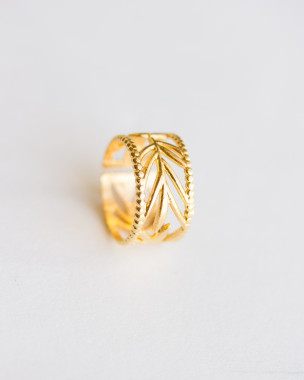 Bague Plaqué Or Feuille Large