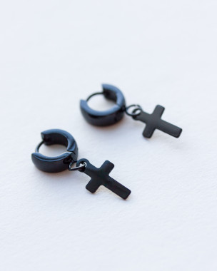 Edelstahl Creolen Kreuz schwarz