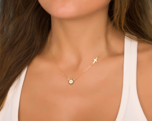 Collier Croix Latérale Plaqué Or Evil Eye