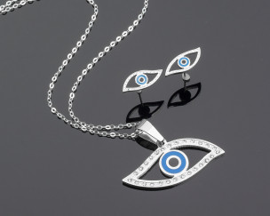 Collier long œil plaqué or pendentif