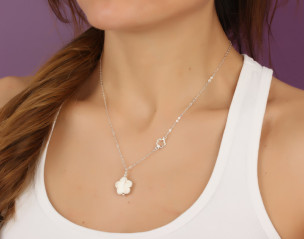Collier Argent Fleur Chrysanthemum