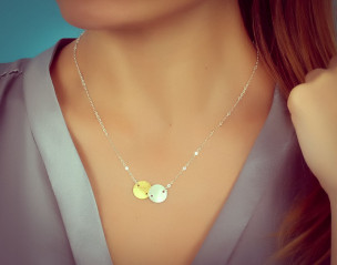 Collier Double Disque Plaqué Or Argent